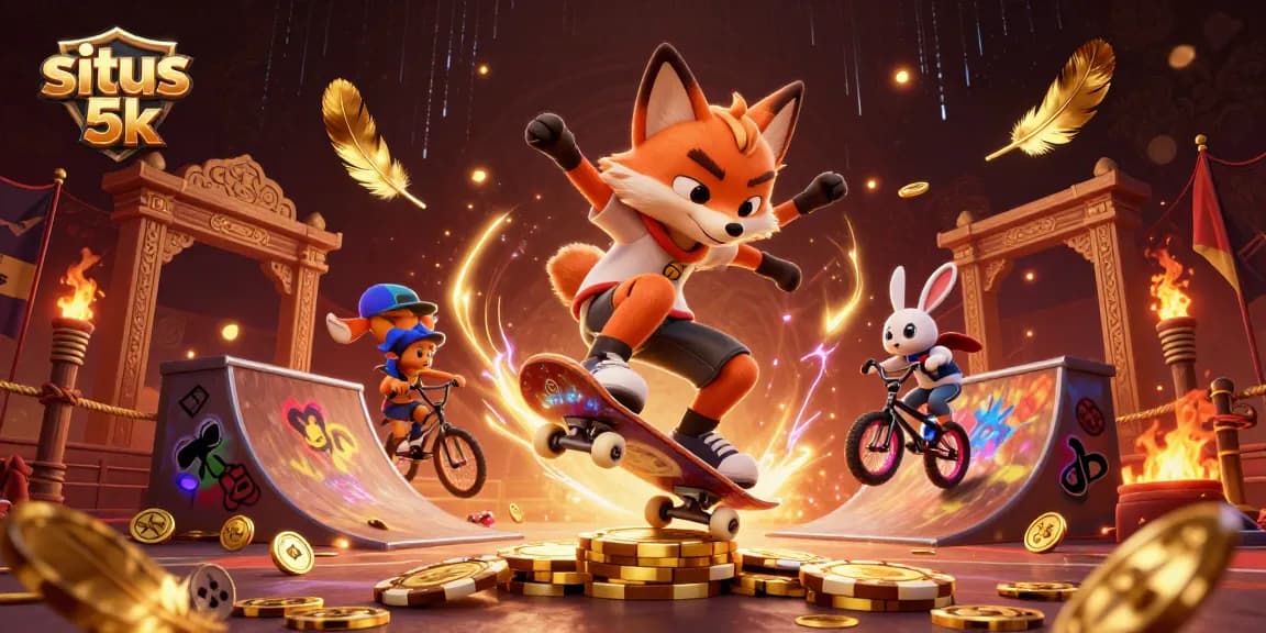 Experience thrilling gameplay at situs 5k with vibrant cartoon characters and casino-themed elements.