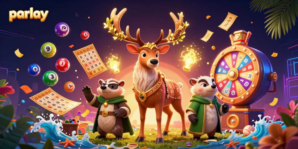 Engage in parlay betting with colorful lottery elements in this captivating casino scene.