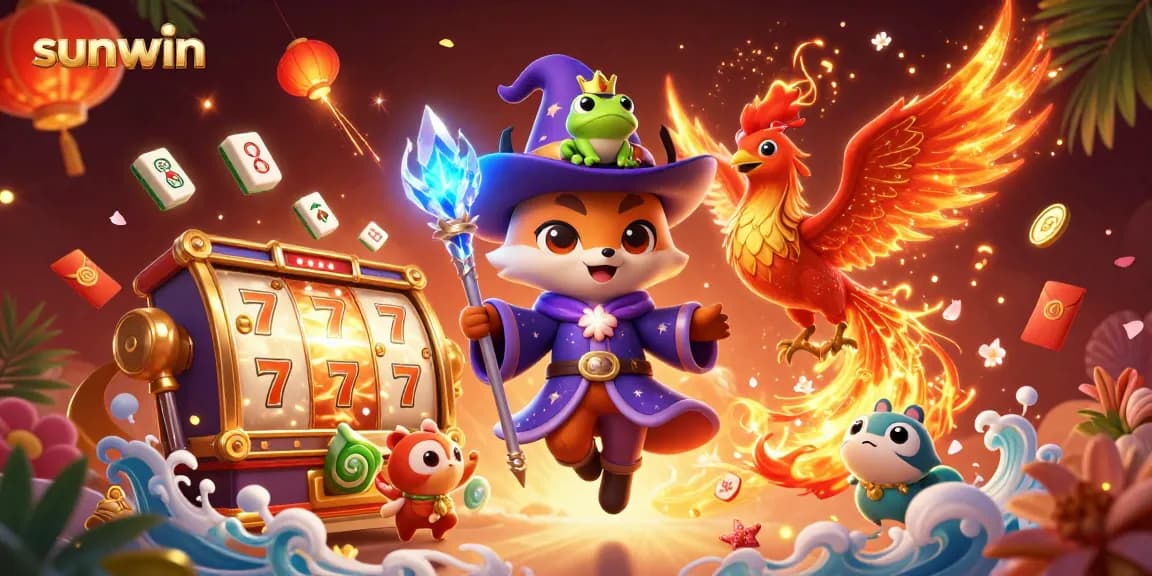Experience exciting slot adventures at sunwin with a colorful wizard fox, phoenix, and rich gaming elements.