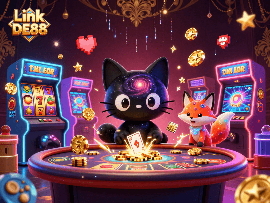 Engage with Link DE88 in an exciting casino environment filled with vibrant slot machines.