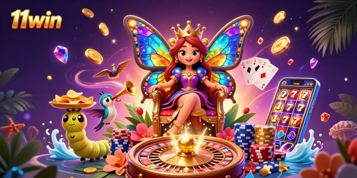 Experience the magic of 11win with vibrant casino elements in an enchanting 3D setting.