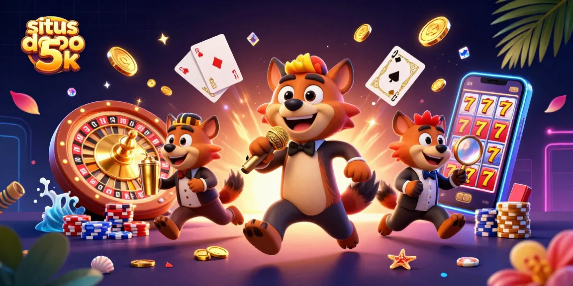 Situs depo 5k illustration showcasing hyenas in a casino, featuring dynamic gaming elements.