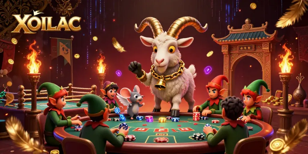 Experience the festive atmosphere of XOILAC's animated holiday-horror casino scene with vibrant characters and dynamic gambling elements.