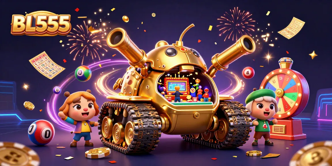 Experience exciting gaming action at BL555 with a vibrant 3D casino scene full of thrilling elements.