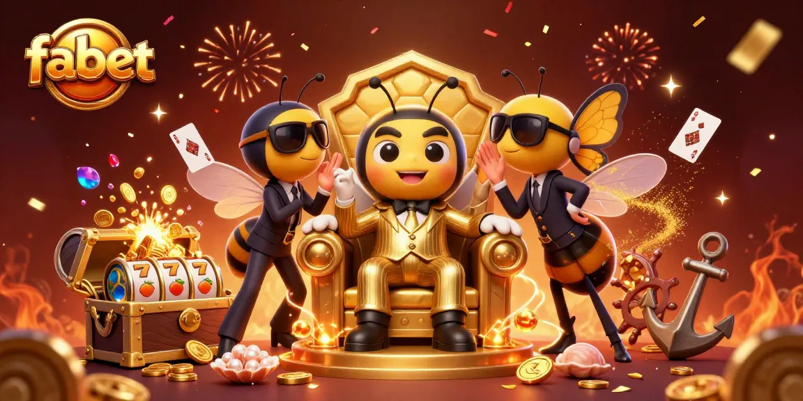 Join the fabet adventure with a mob boss in a golden throne, enriched with casino treasures and vibrant confetti.