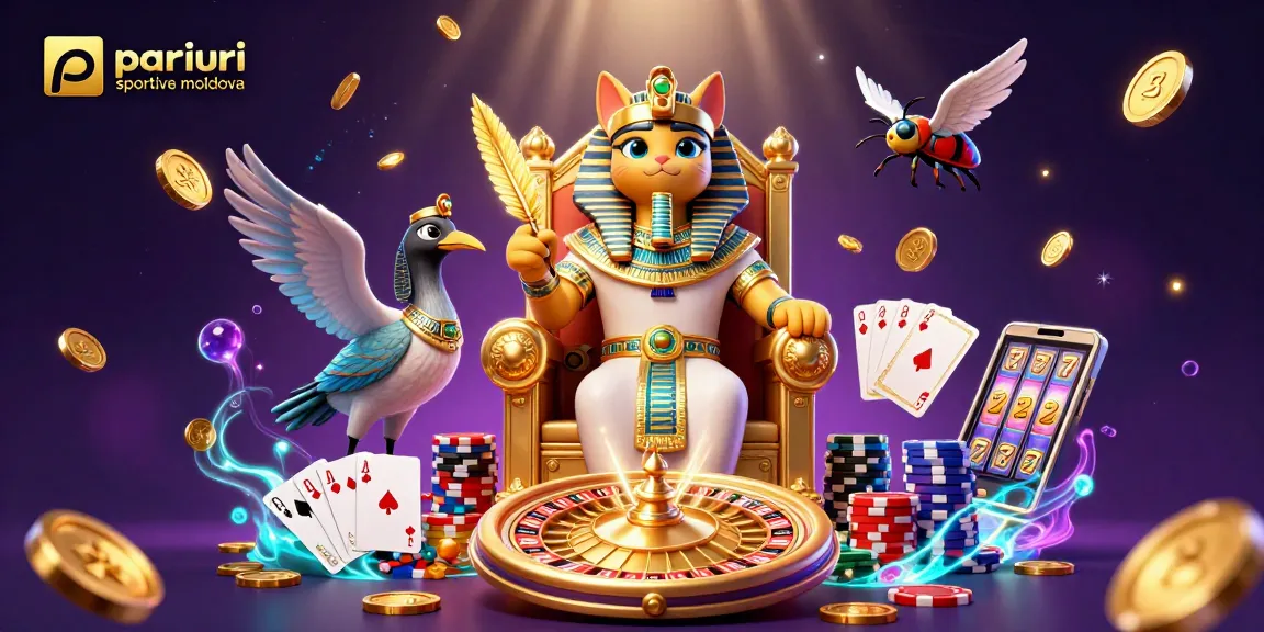 Joacă pariuri sportive moldova în această ilustrație captivantă cu un pharaon egiptean și simboluri de noroc.