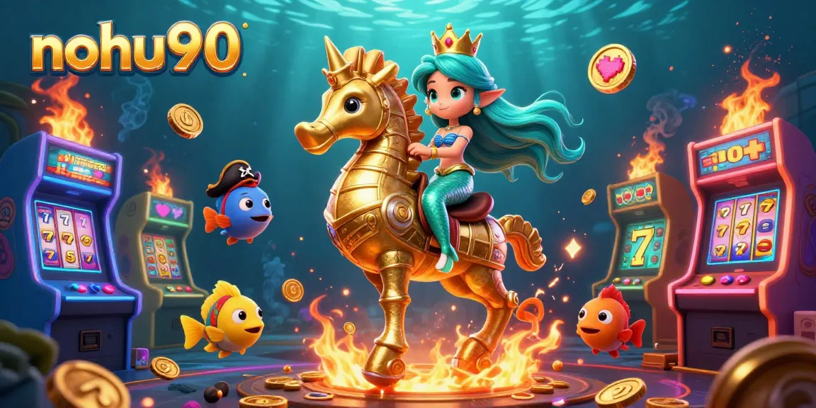 Experience vibrant gaming action at nohu90 with mermaid and seahorse surrounded by colorful gaming elements.