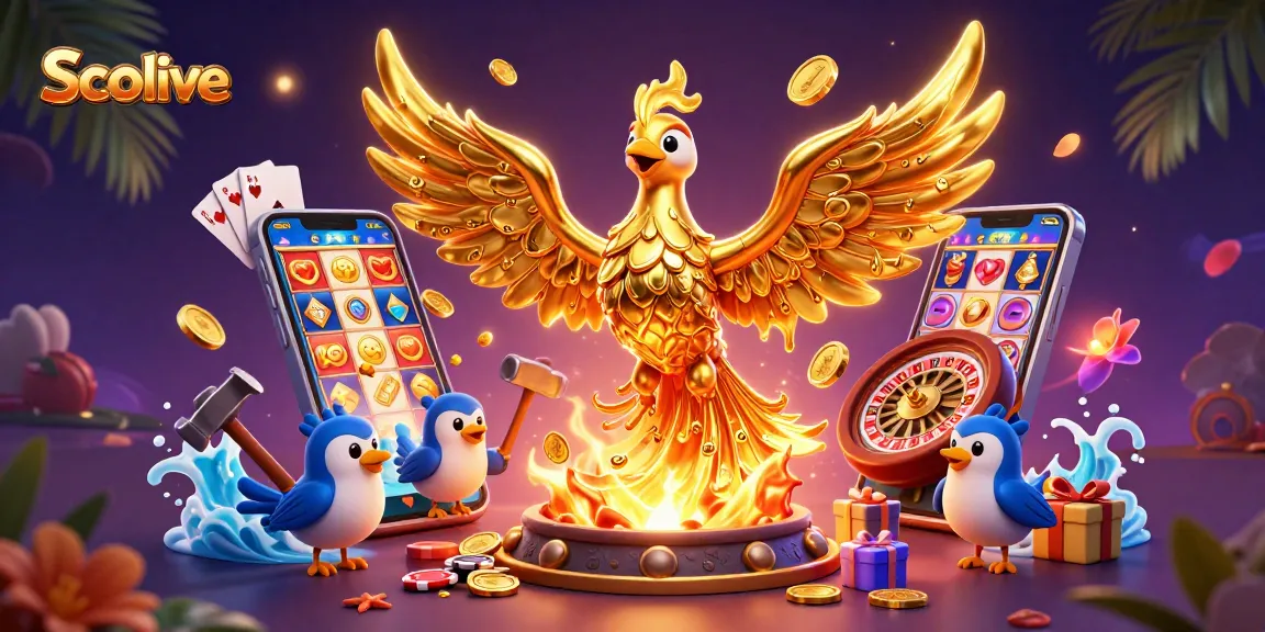 Socolive showcases a golden phoenix emerging from a forge, surrounded by engaging gambling elements.