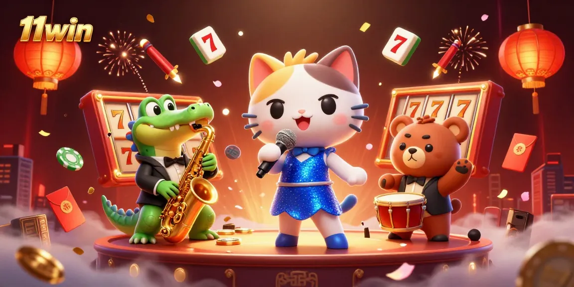 Experience the vibrant casino energy with 11win featuring a jazz-singer cat, a saxophone crocodile, and a drum bear.