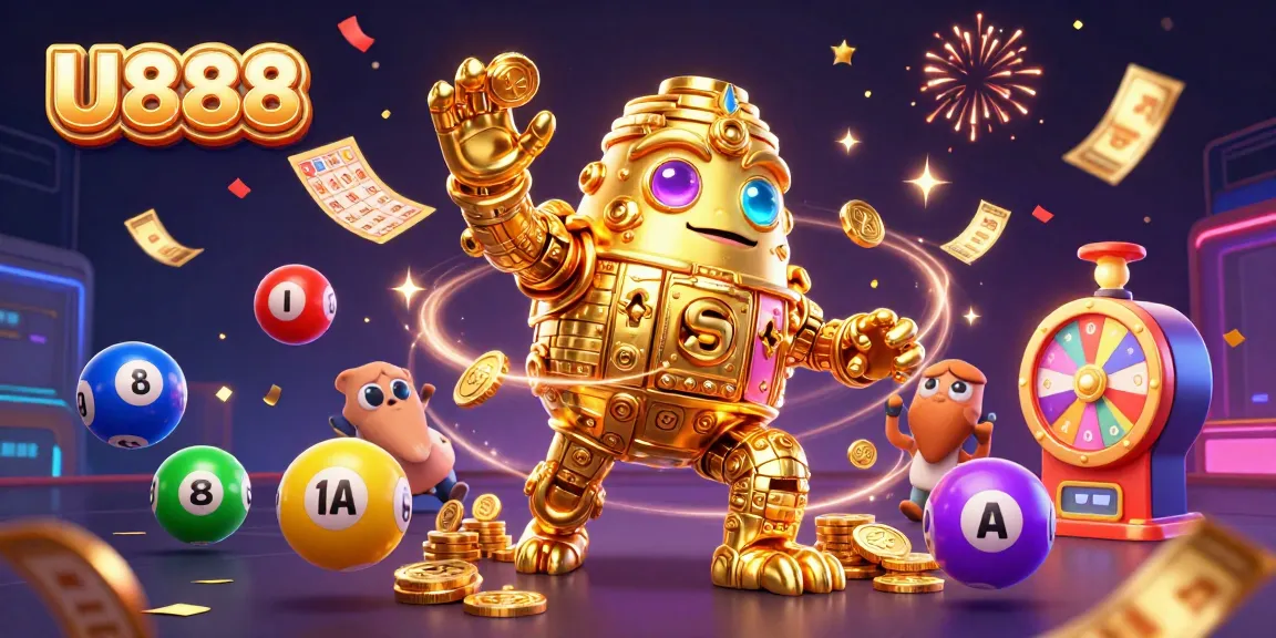 Experience thrilling games at U888 with vibrant illustrations of rich casino elements.