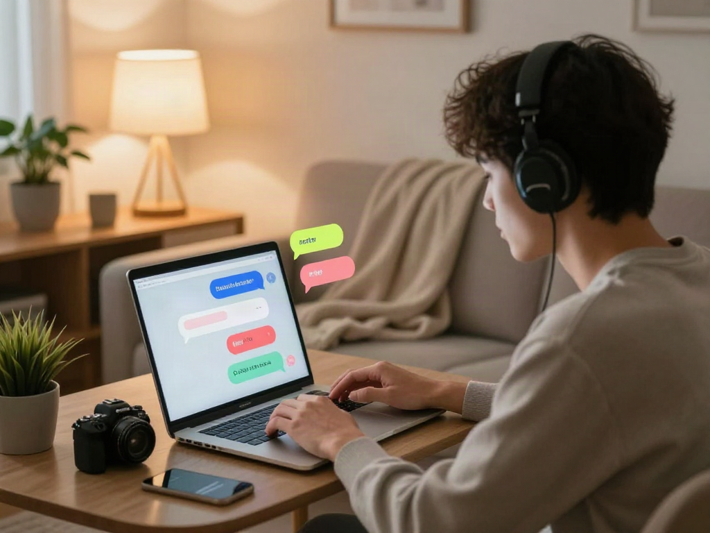 Engaging in an nsfw AI chat on a stylish laptop in a cozy home setting