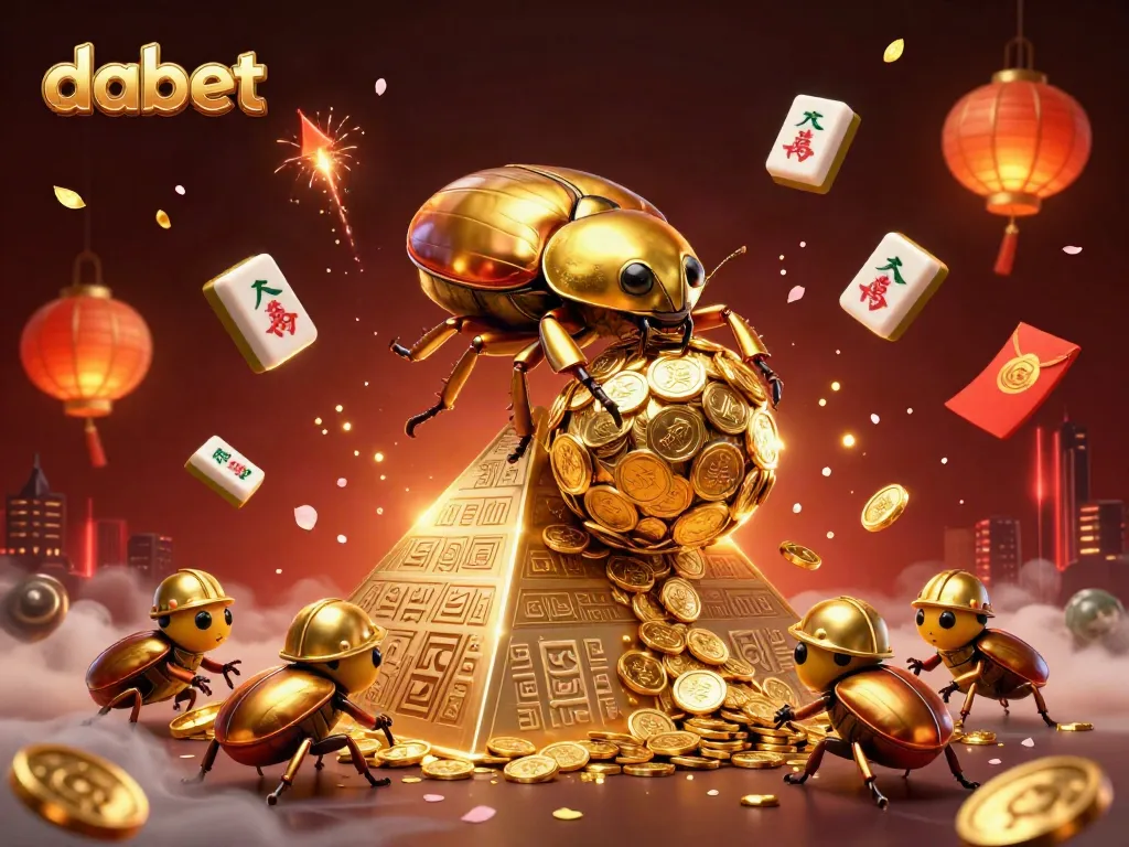 Experience winnings with dabet's golden beetles ushering in fortune amidst vibrant casino symbols.