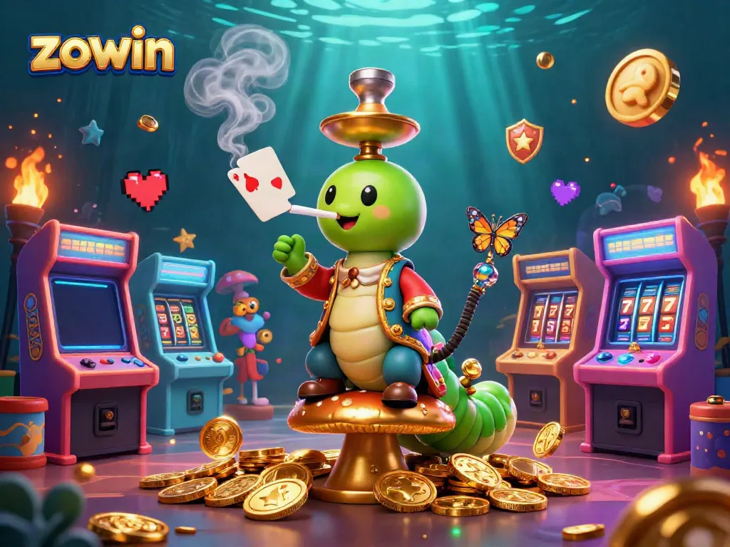 Experience thrilling gaming moments with zowin in a vibrant 3D casino illustration featuring slot elements.