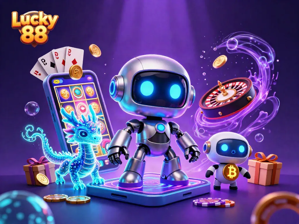 Experience the thrill of Lucky 88 with a vibrant 3D casino scene featuring exciting games and characters.