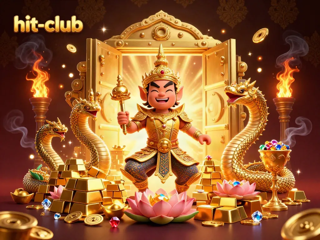 Experience the excitement at hit-club with vibrant 3D characters and wealth-themed game elements in a dynamic casino setting.