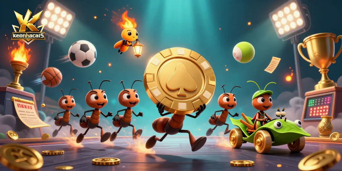 Engage with keonhacai5 as ants strategize a heist, showcasing dynamic sports elements and casino excitement.