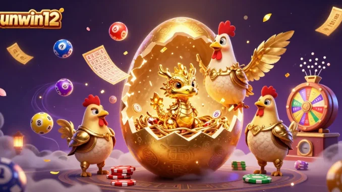 Engage with sunwin12's colorful lottery scene featuring a golden dragon and vibrant prizes.