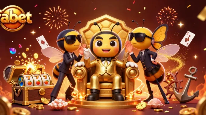 Join the fabet adventure with a mob boss in a golden throne, enriched with casino treasures and vibrant confetti.