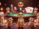 Dabet casino scene featuring meerkats joyfully playing poker, showcasing vibrant characters and game elements.