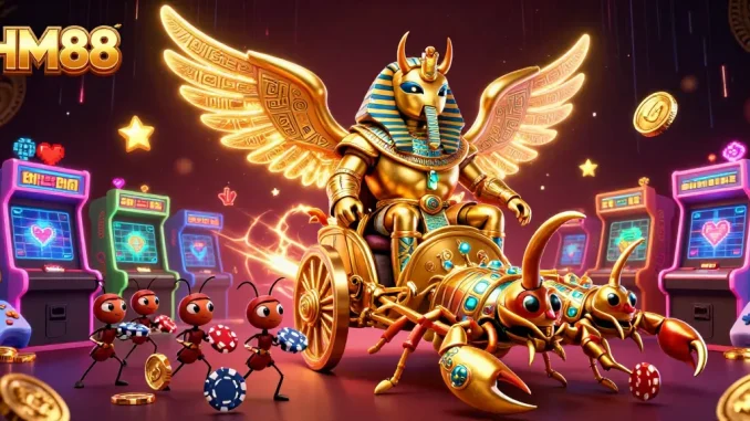 Engage in thrilling gaming adventures with HM88, featuring vivid characters and exciting casino elements.