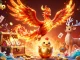 Experience thrilling wins with m88vip as vibrant phoenixes soar amid cascading treasures and casino elements.