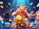 Experience thrilling gameplay with rikvip98 as a golden piggy bank wrestler stomps amidst vibrant lottery elements.